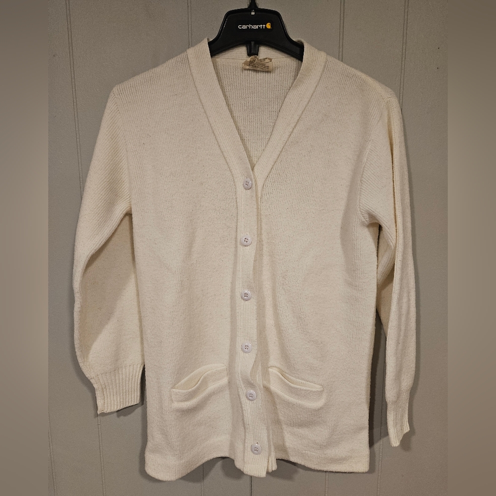 Vintage Womens Large Cardigan Sweater Air Force Military Buttons Pockets Acrylic
